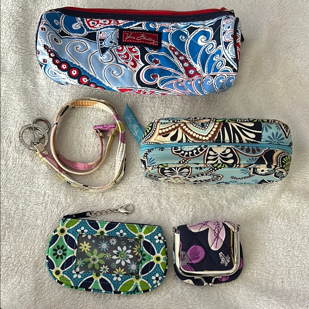 Vera Bradley Blue and Green Cosmetic Bags with Quilted Paisley Design